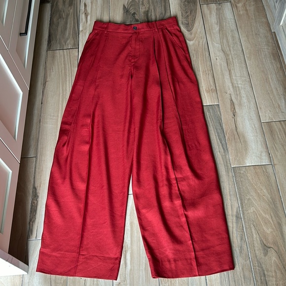 NWT Banana Republic Lena Wide Leg Linen Pant Size 10 Tall  Red Embers - Picture 5 of 16